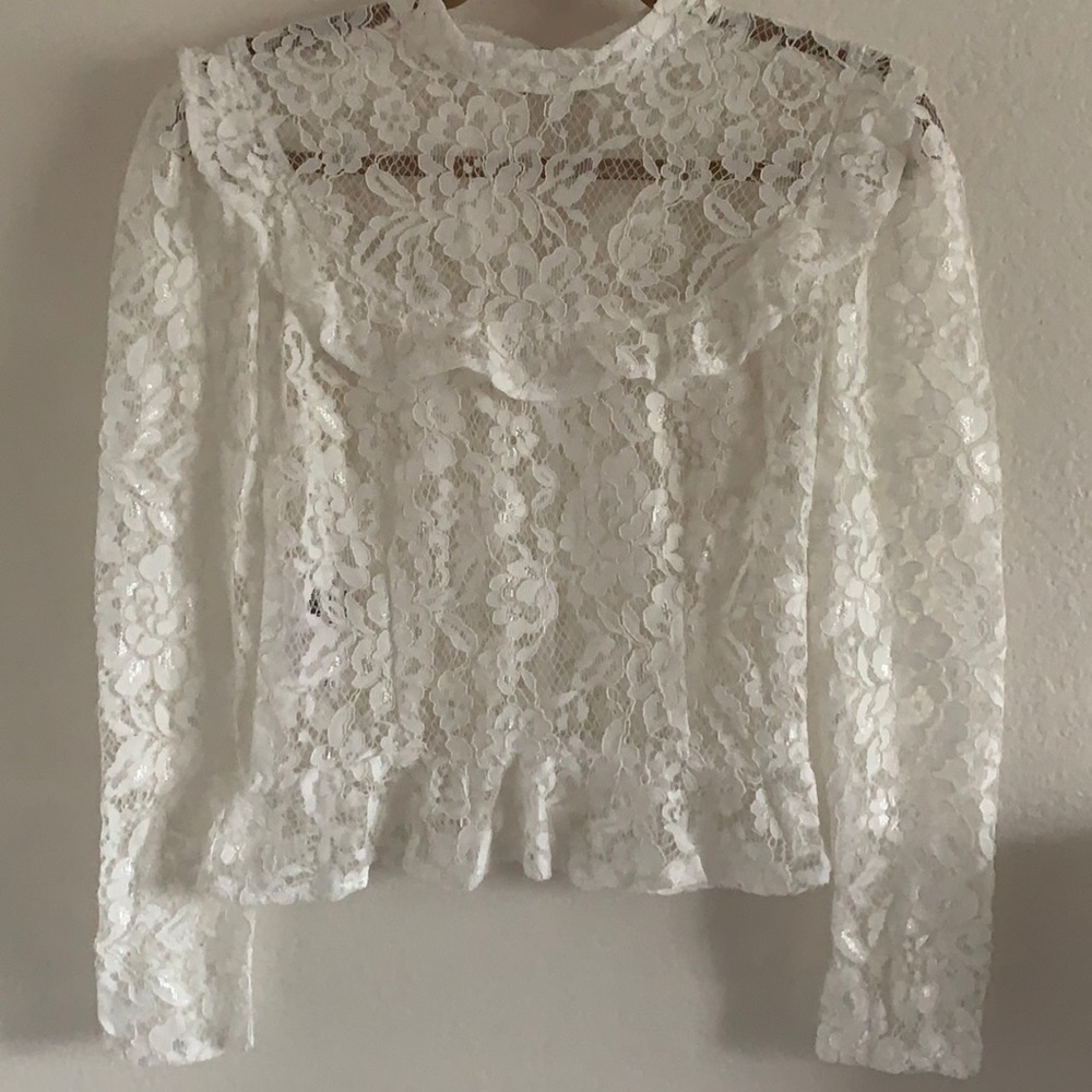 Reformation White Lace Long Sleeve Top Blouse